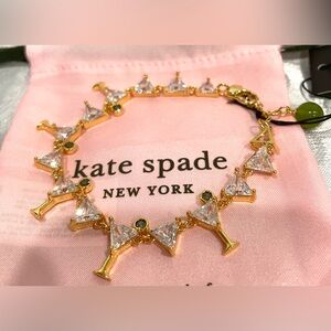 kate spade Gold-tone Crystal Martini & Olive Charm Bracelet. NWT